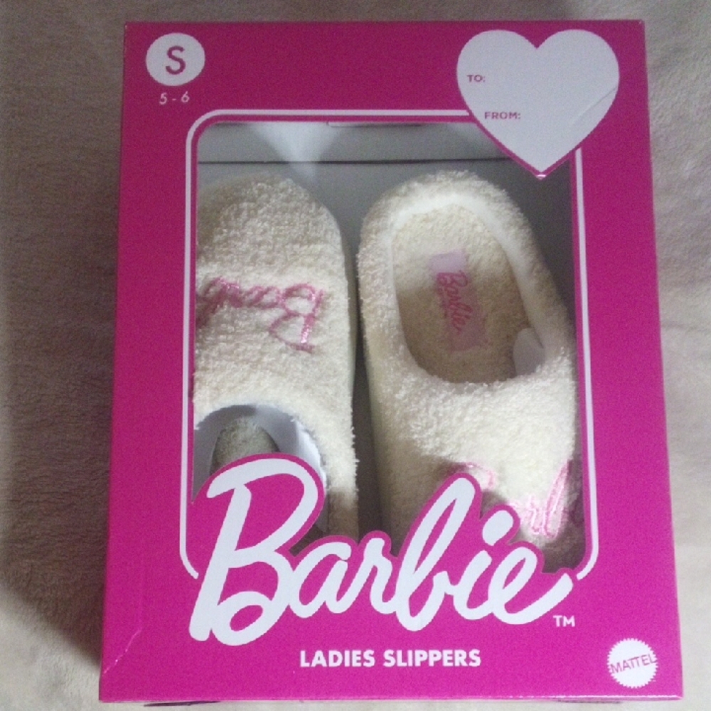 Barbie Ladies Slippers - Cream and Pink